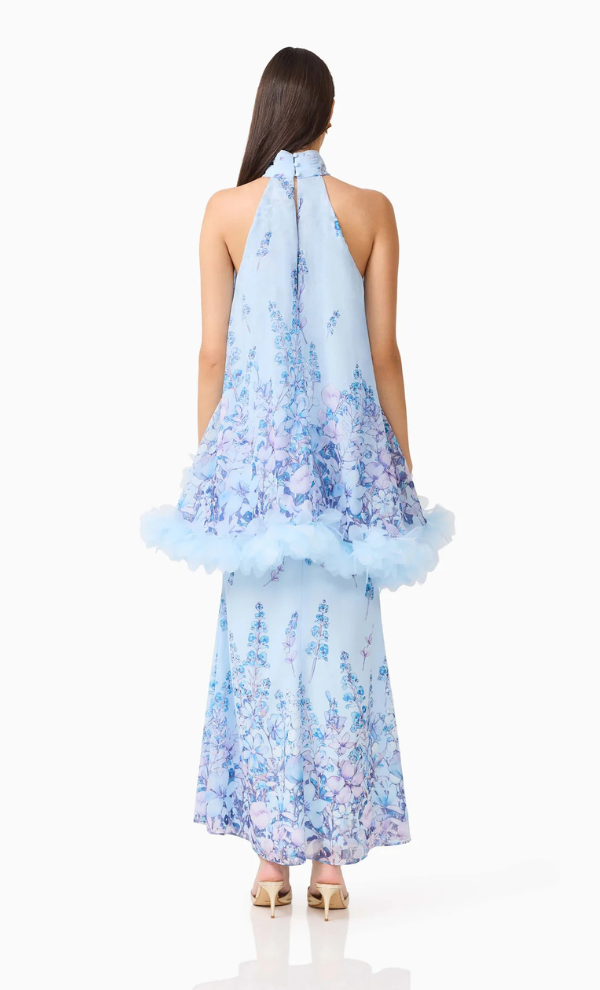 Tulsia Floral Cape Maxi Dress in Light Blue