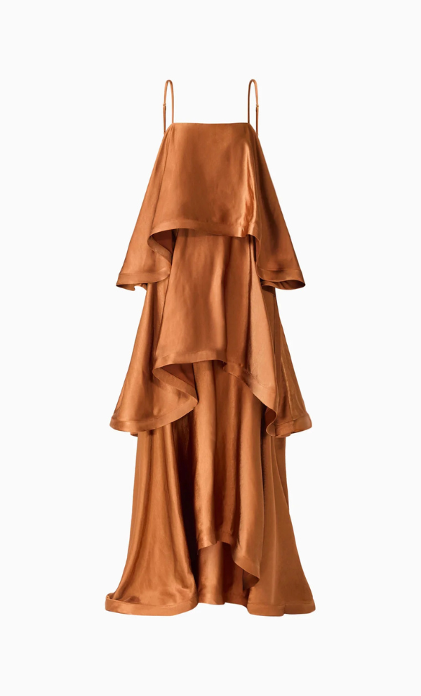 Tilly Tiered Maxi Dress in Toffee Brown