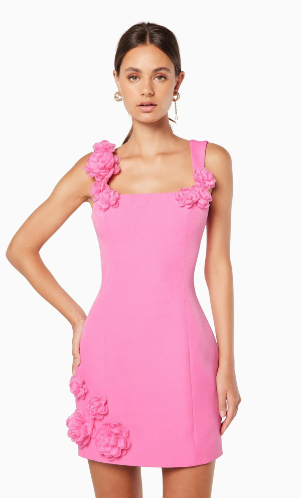 Trompe 3D Floral Mini Dress Pink