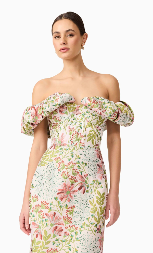 Calaantha Off The Shoulder Midi Dress in Floral
