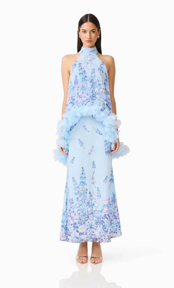 Tulsia Floral Cape Maxi Dress in Light Blue