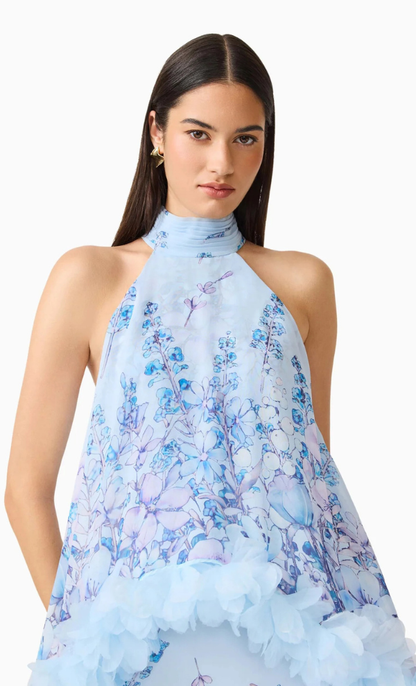 Tulsia Floral Cape Maxi Dress in Light Blue