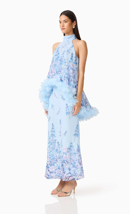 Tulsia Floral Cape Maxi Dress in Light Blue