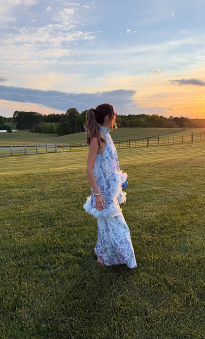 Tulsia Floral Cape Maxi Dress in Light Blue