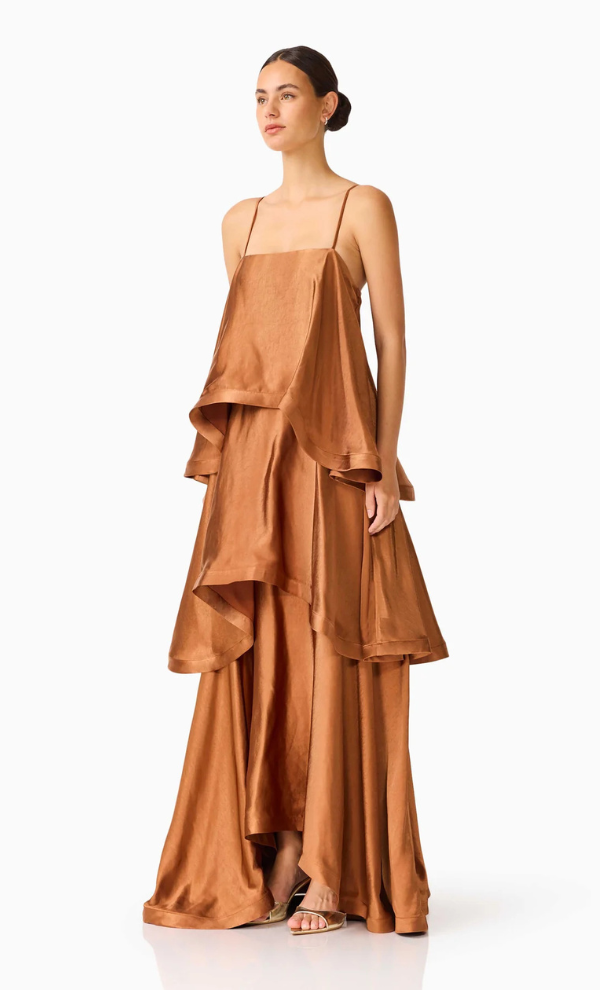 Tilly Tiered Maxi Dress in Toffee Brown