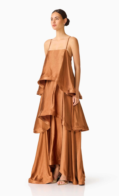 Tilly Tiered Maxi Dress in Toffee Brown