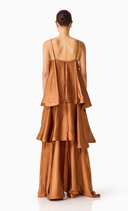 Tilly Tiered Maxi Dress in Toffee Brown